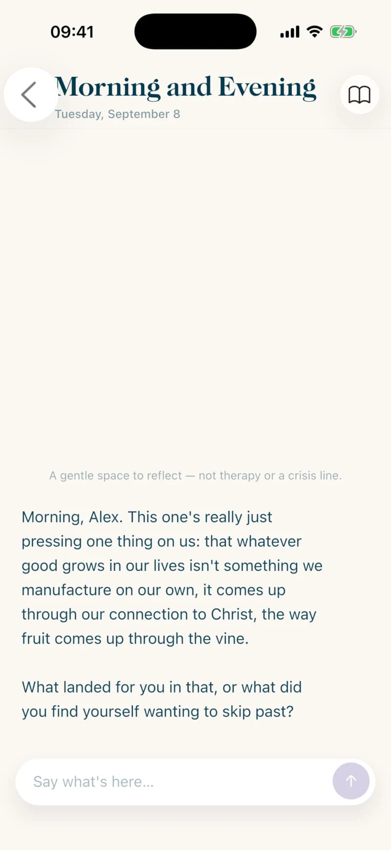 A guided reflection in the Hygge Today app